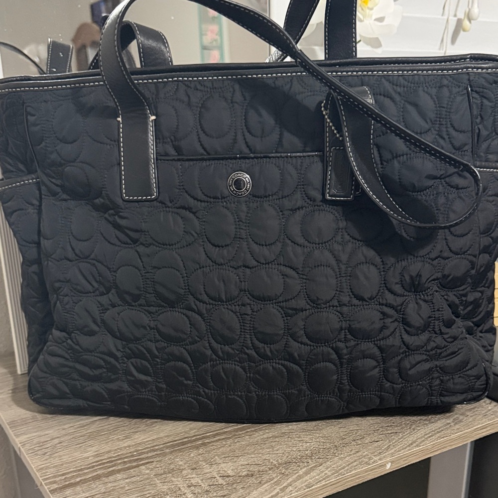 Coach quilted black tote/diaper bag